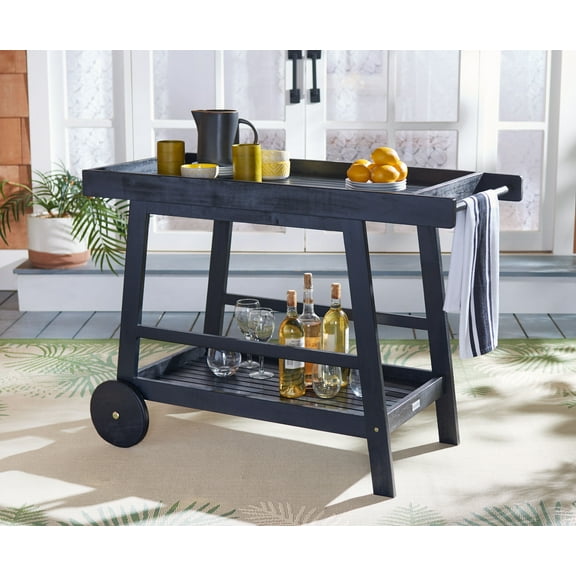 SAFAVIEH Renzo Transitional Outdoor Patio 2 Tier Bar Cart, Black