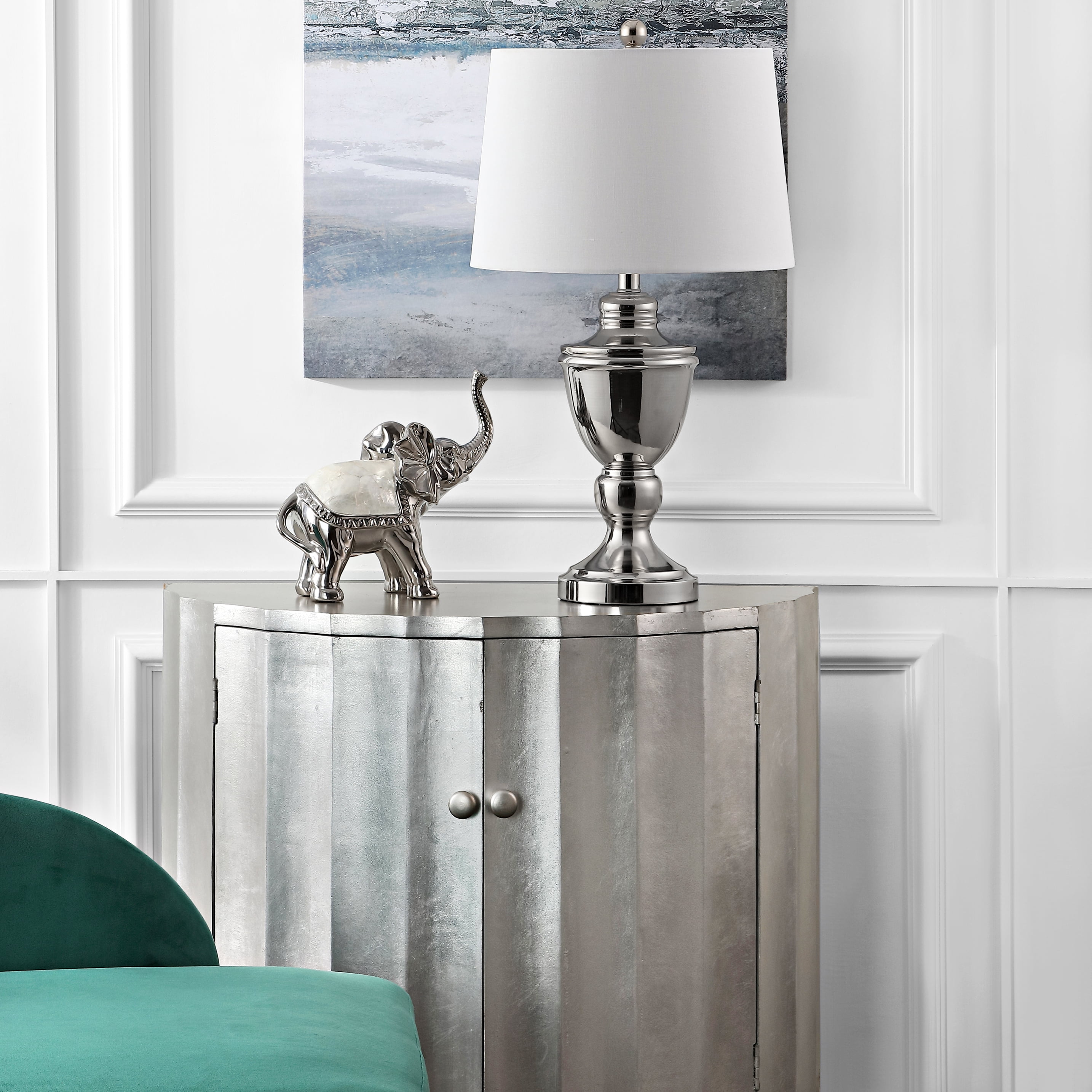 SAFAVIEH Ressa 27 in. H Modern Glam Table Lamp, Polished Nickel