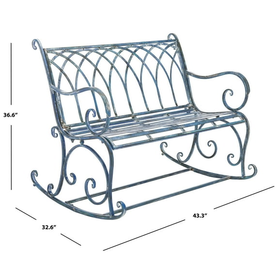 SAFAVIEH Ressi Rustic Outdoor Patio Rocking Bench, Antique Blue