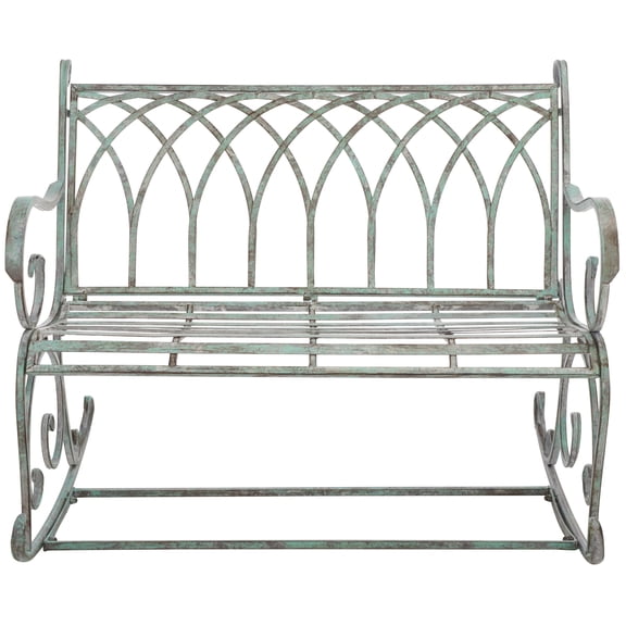 SAFAVIEH Ressi Rustic Outdoor Patio Rocking Bench, Antique Green