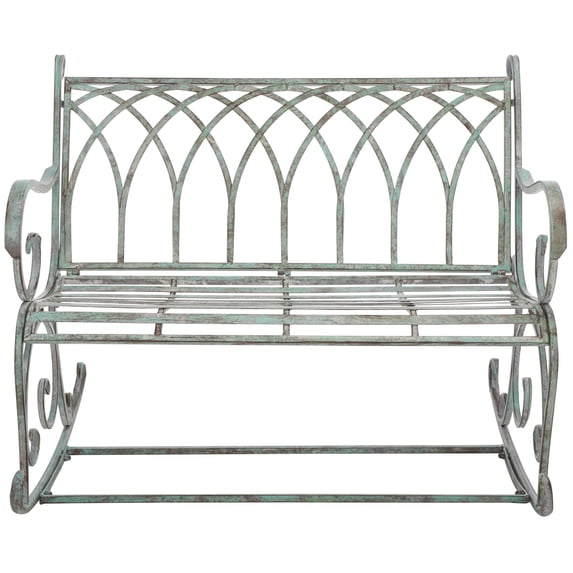 SAFAVIEH Ressi Rustic Outdoor Patio Rocking Bench, Antique Green