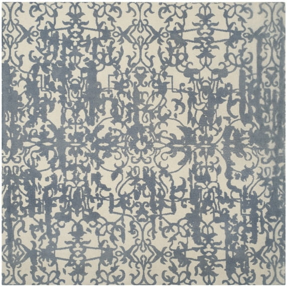 SAFAVIEH Restoration Vintage Alannah Floral Wool Area Rug, Ivory/Blue, 6' x 6' Square