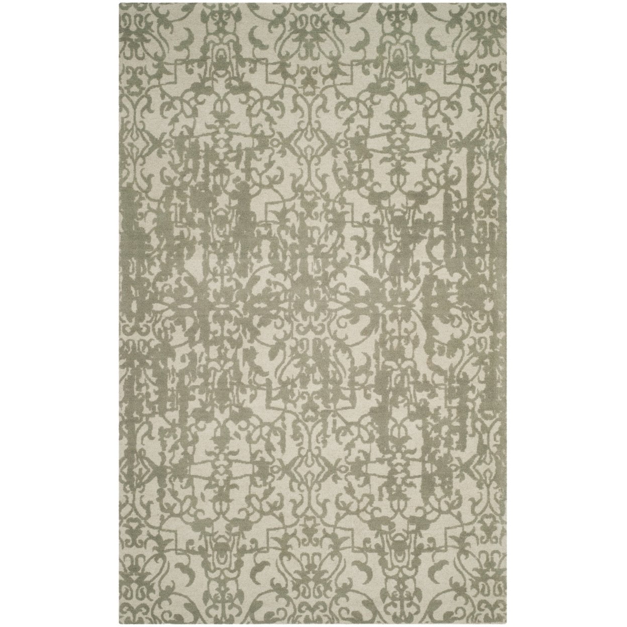 SAFAVIEH Restoration Vintage Alannah Floral Wool Area Rug, Light Sage/Grey, 5' x 8'