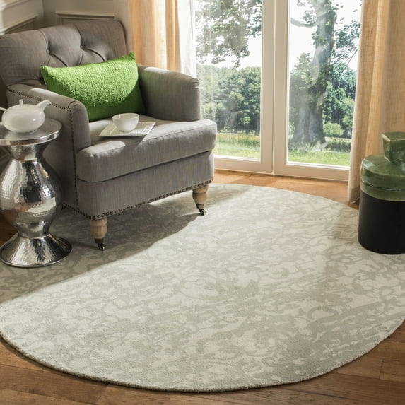 SAFAVIEH Restoration Vintage Alannah Floral Wool Area Rug, Light Sage/Grey, 6' x 6' Round