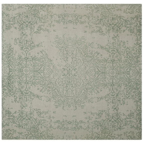 SAFAVIEH Restoration Vintage Amelia Floral Wool Area Rug, Grey/Turquoise, 6' x 6' Square