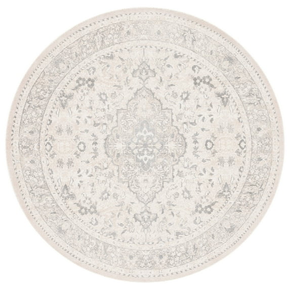 SAFAVIEH Restoration Vintage April Medallion Area Rug, Grey/Ivory, 6' x 6' Round