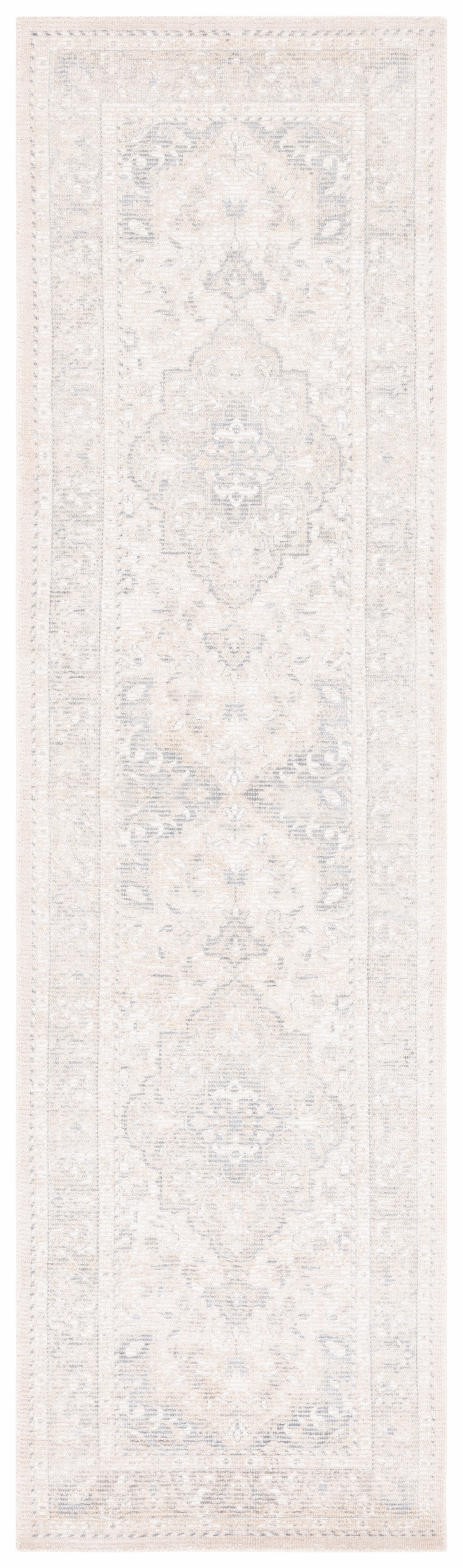 Ivory and Gray Handmade Wool and Silk Runner Rug