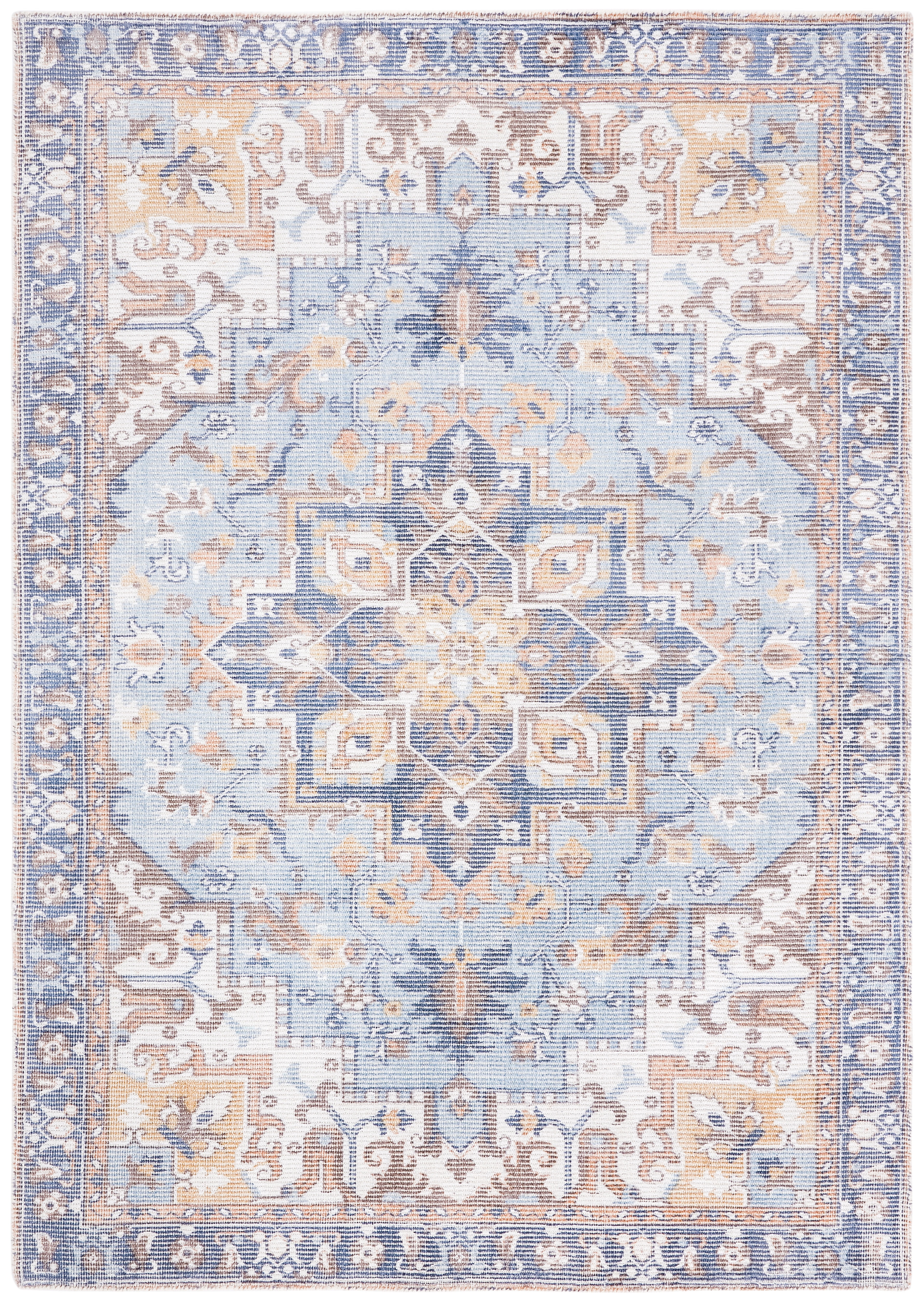 SAFAVIEH Restoration Vintage Ava Medallion Area Rug, Ivory/Light Blue, 5' x 8'