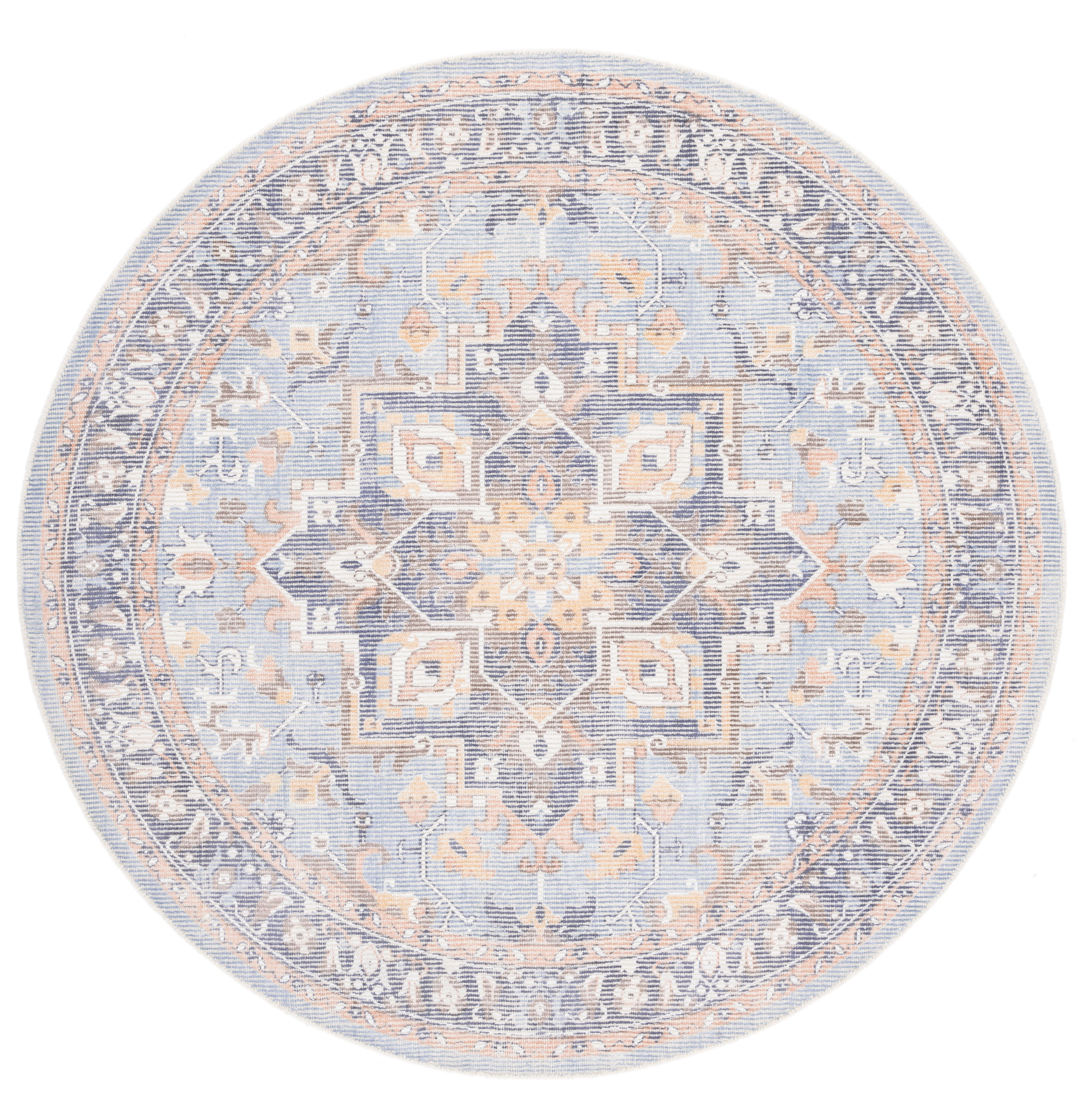 Hand-Tufted Light Blue Wool and Silk Round Rug