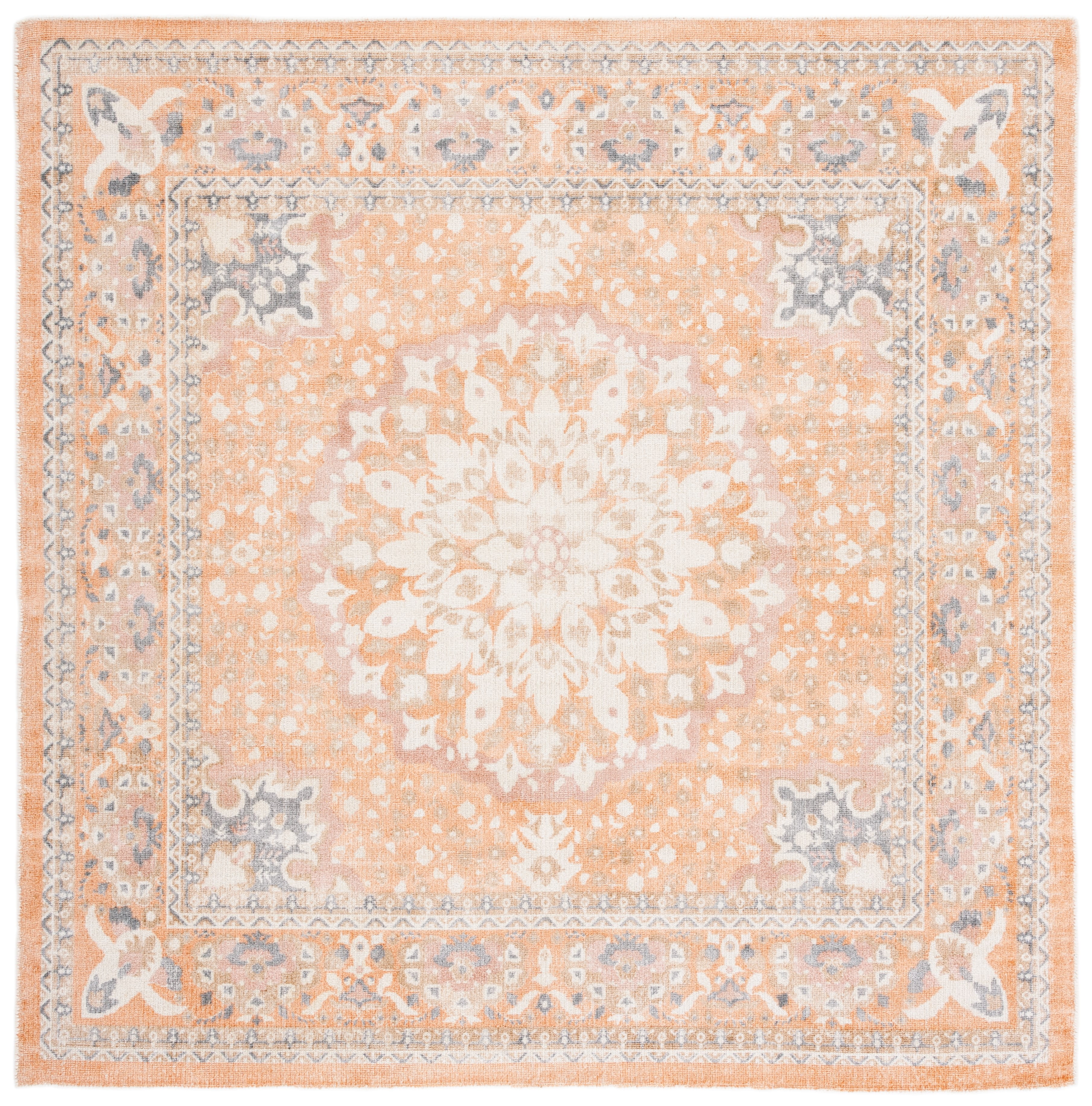 SAFAVIEH Restoration Vintage Beth Medallion Area Rug, Rust/Orange, 6' x 6' Square