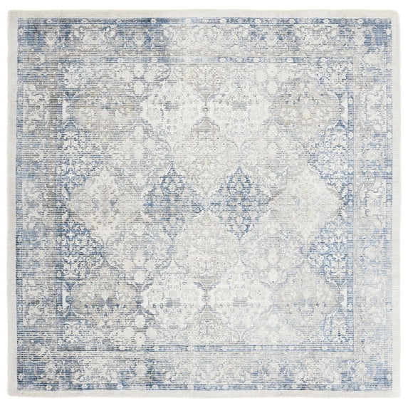 SAFAVIEH Restoration Vintage Caelestinus Geometric Area Rug, Ivory/Blue, 6' x 6' Square