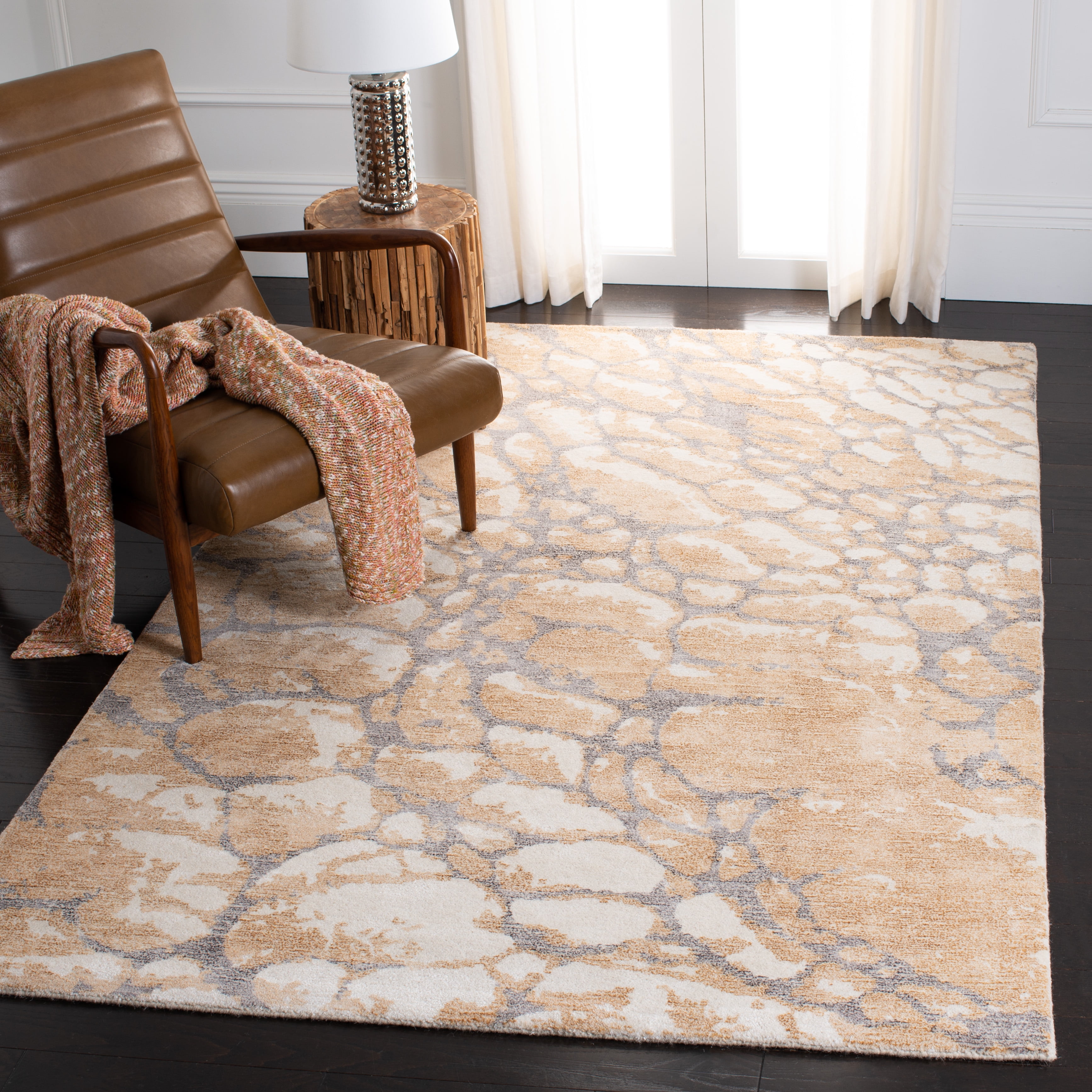 Ivory and Gold Hand-Tufted Wool Area Rug, 3' x 5'