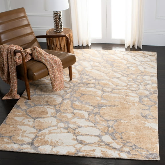 SAFAVIEH Restoration Vintage Conway Abstract Distressed Area Rug, Gold/Ivory, 6' x 6' Square