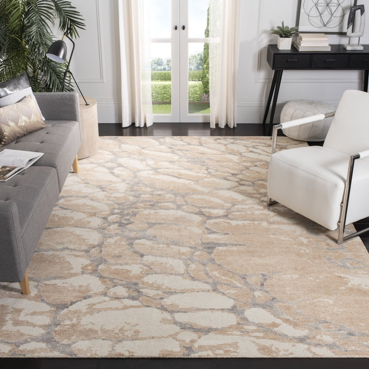 SAFAVIEH Restoration Vintage Conway Abstract Distressed Area Rug, Gold/Ivory, 8' x 10'