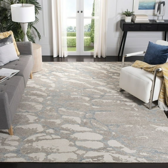 SAFAVIEH Restoration Vintage Conway Abstract Distressed Area Rug, Light Brown/Ivory, 6' x 6' Round