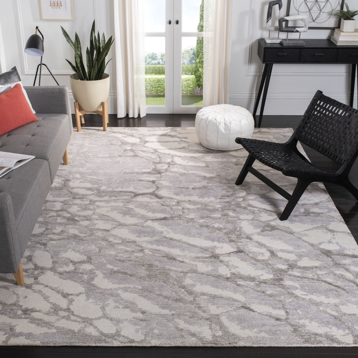 Handmade Tufted Purple/Ivory Wool Rectangular Area Rug