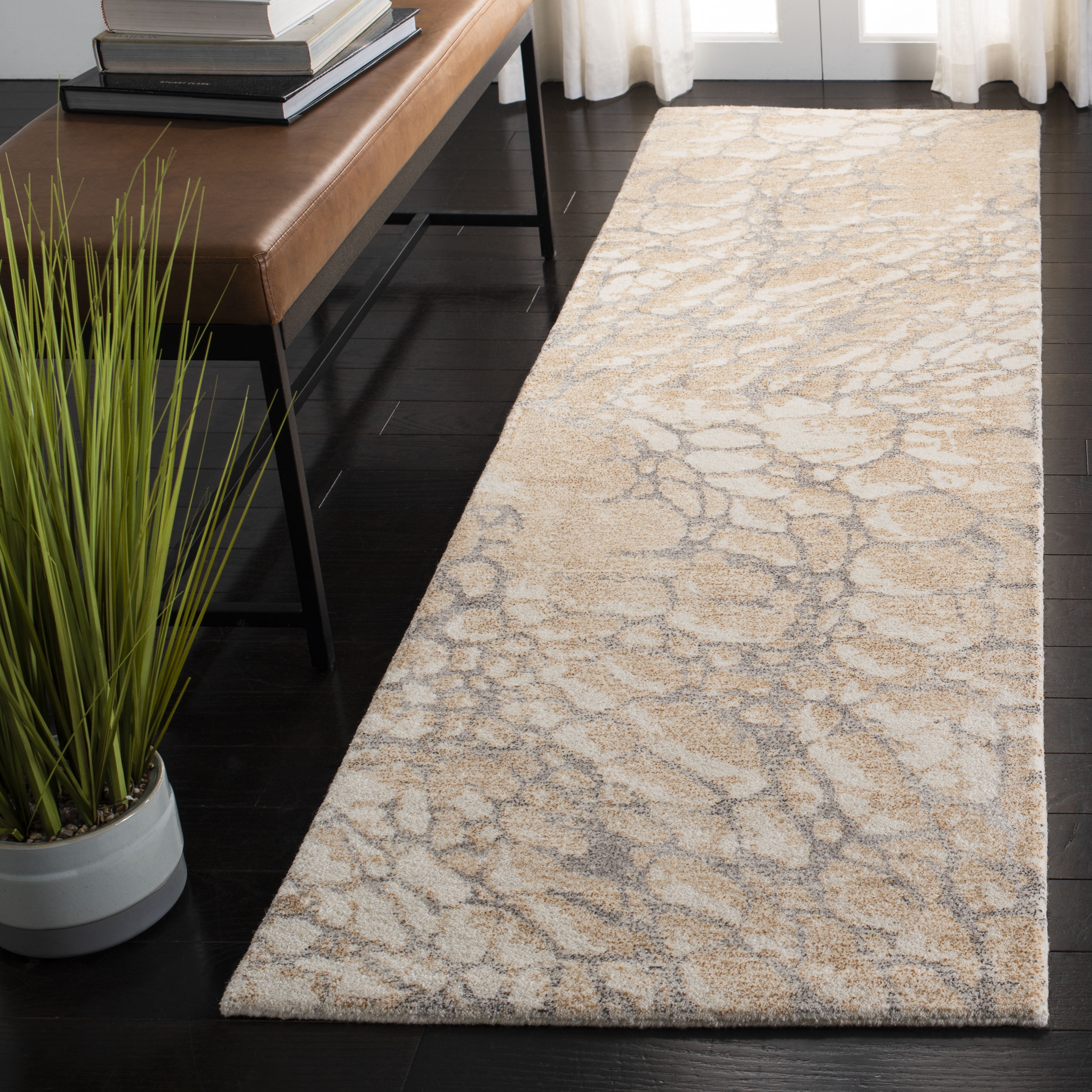 SAFAVIEH Restoration Vintage Conway Abstract Distressed Runner Rug, Gold/Ivory, 2'3" x 8'
