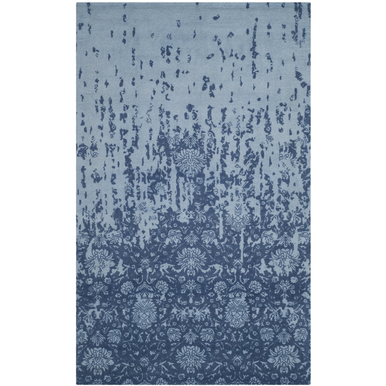 Handmade Blue and Dark Blue Tufted Wool Area Rug, 4' x 6'