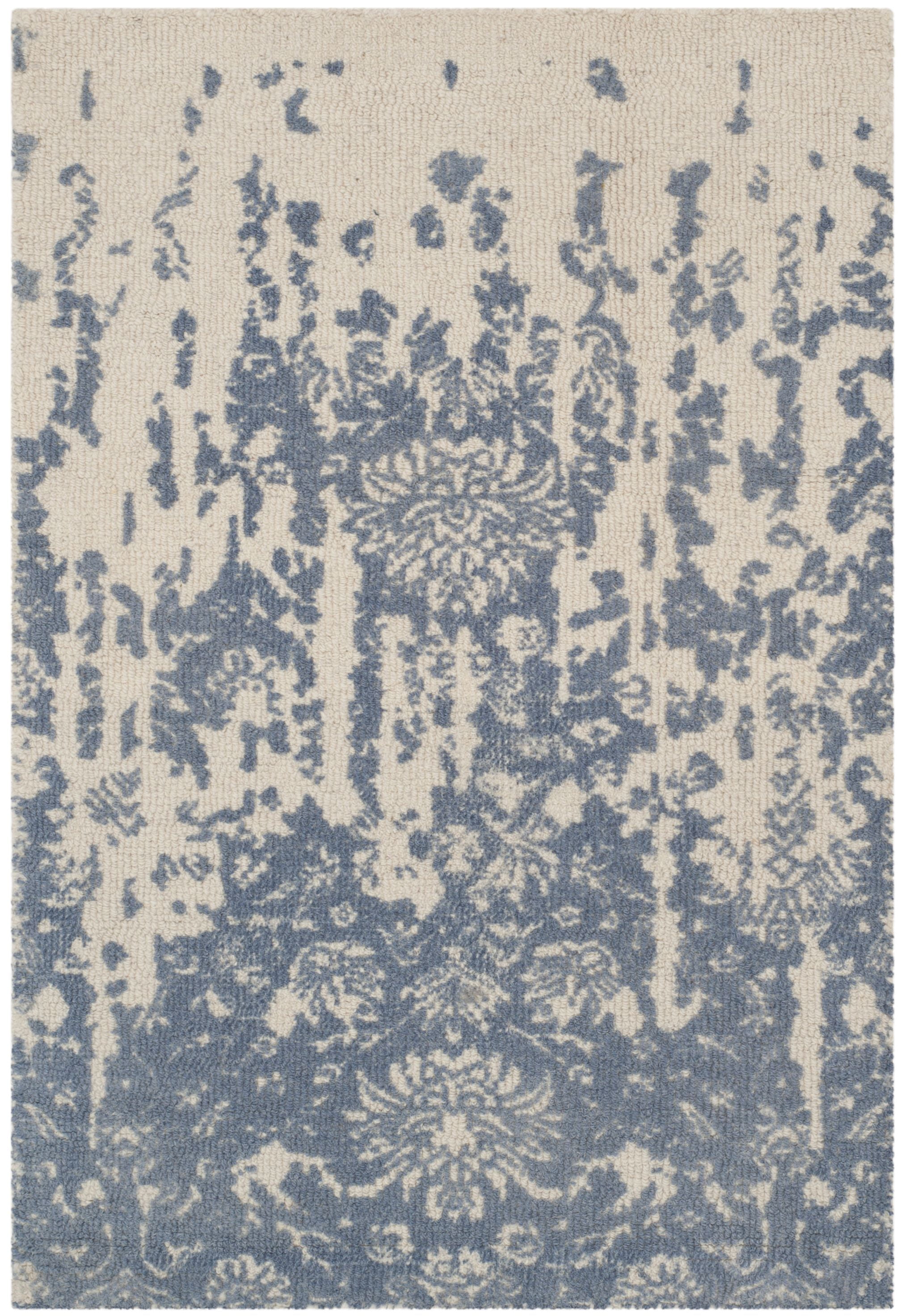 Ivory and Blue Hand-Tufted Wool Round Area Rug