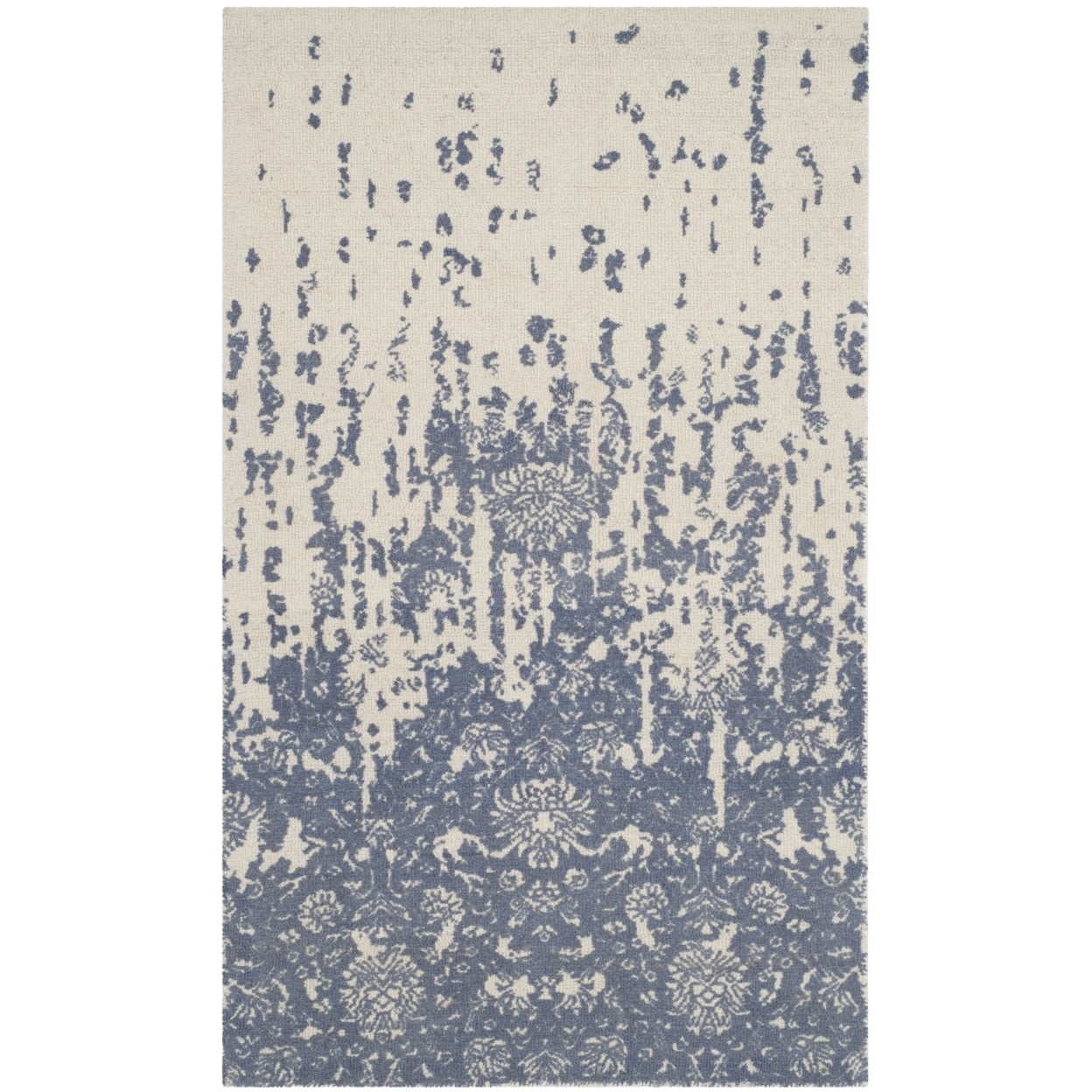 Ivory and Blue Hand-Tufted Wool Area Rug 3' x 5'