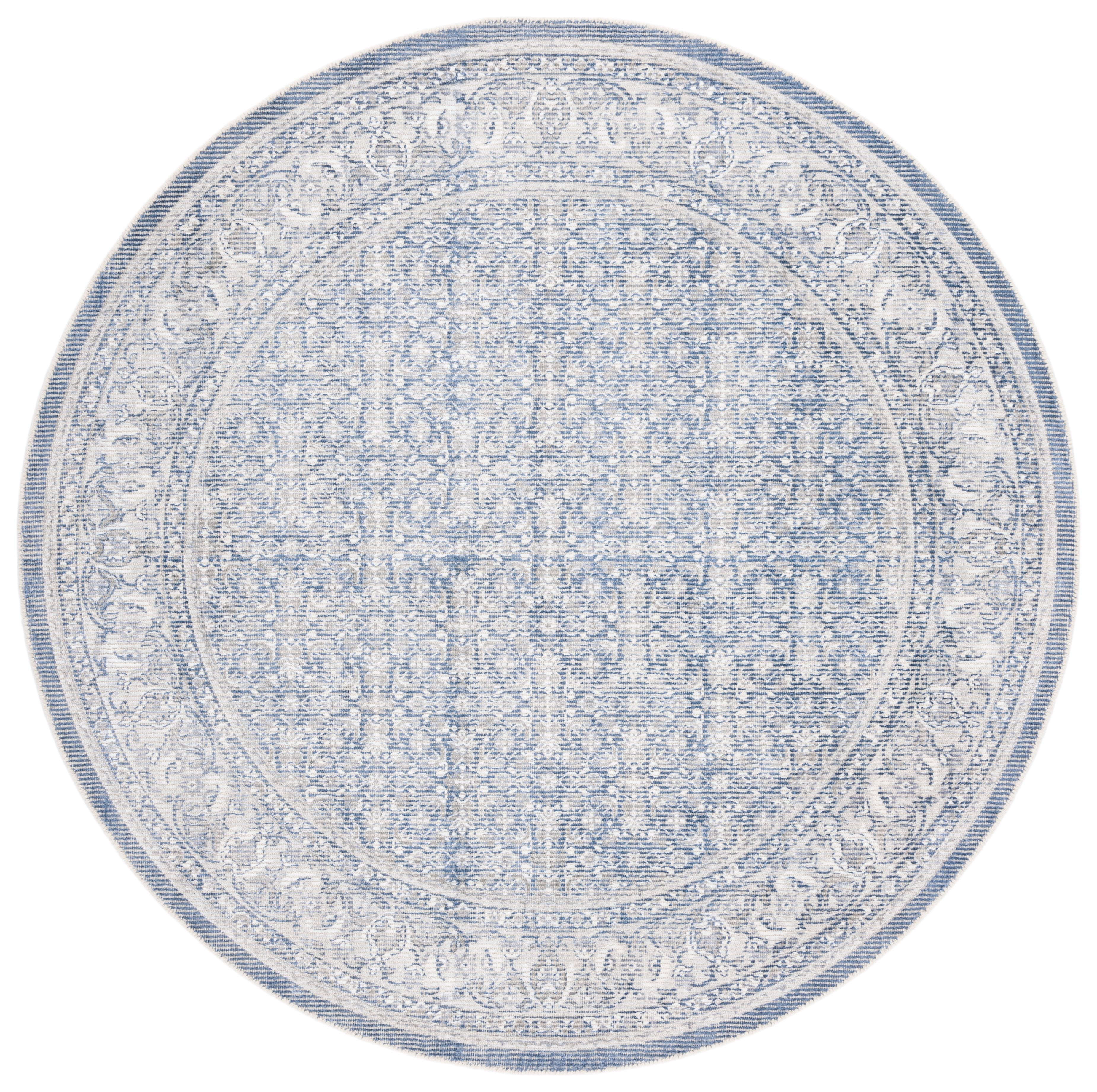 SAFAVIEH Restoration Vintage Delicia Geometric Area Rug, Blue/Ivory, 6' x 6' Round