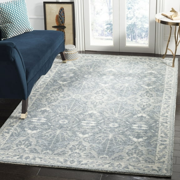 SAFAVIEH Restoration Vintage Denny Floral Bordered Area Rug, Blue, 4' x 6'