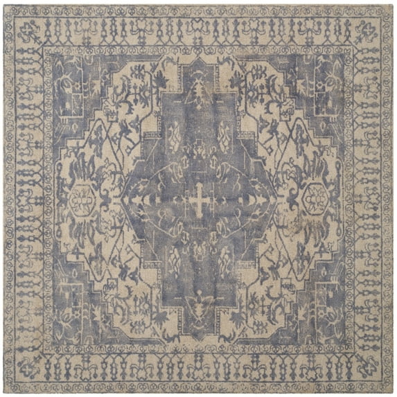 SAFAVIEH Restoration Vintage Donette Geometric Area Rug, Blue/Grey, 6' x 6' Square