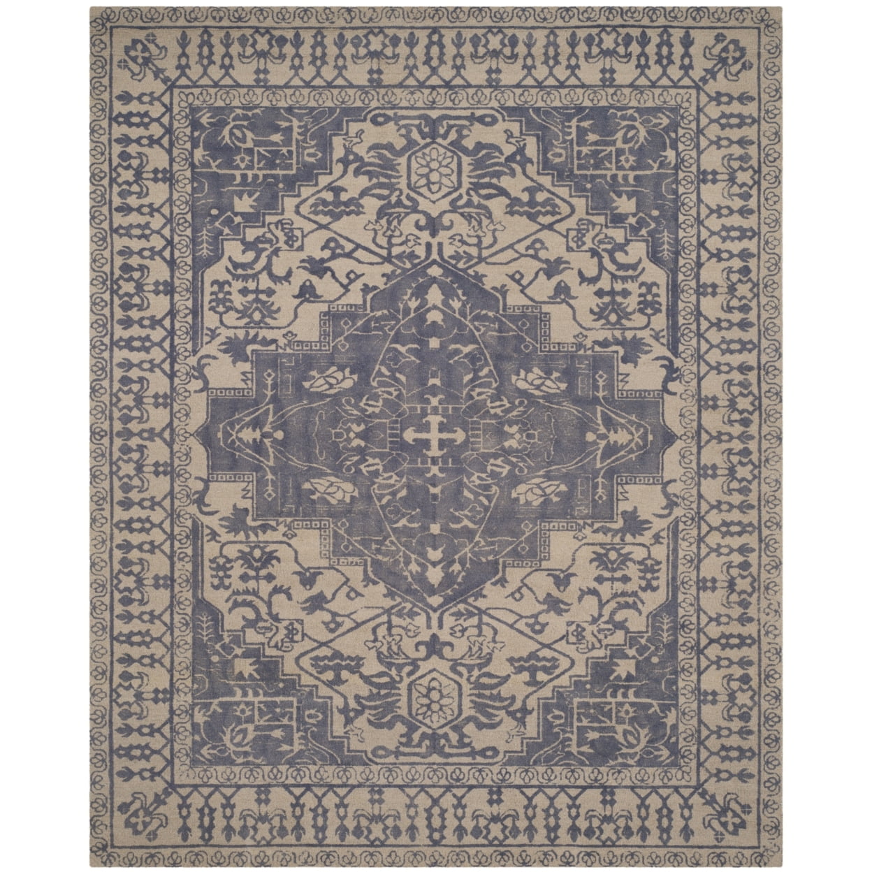 Blue and Grey 8' x 10' Hand-Tufted Wool Area Rug