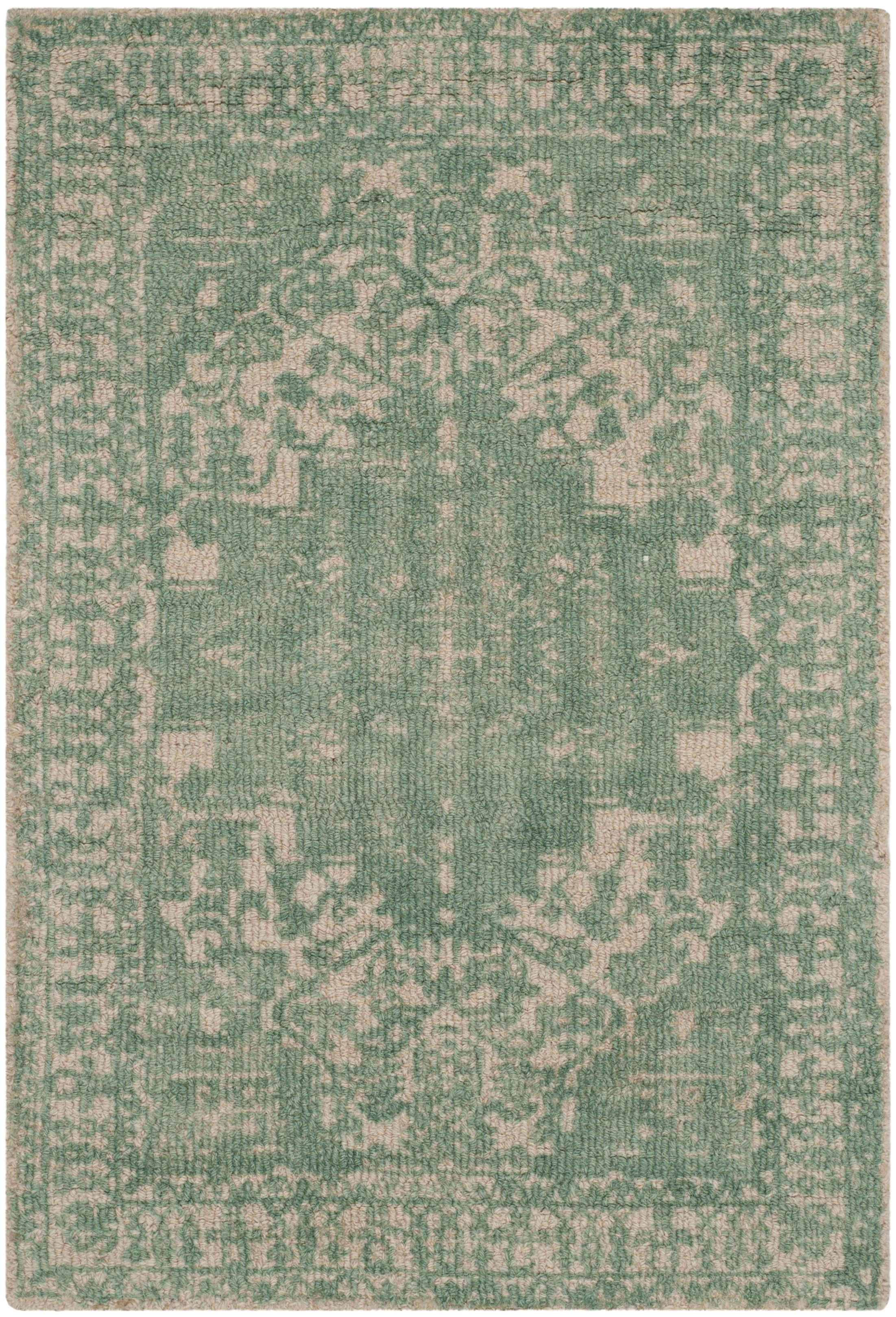 Mint and Ivory Hand-Tufted Wool Area Rug