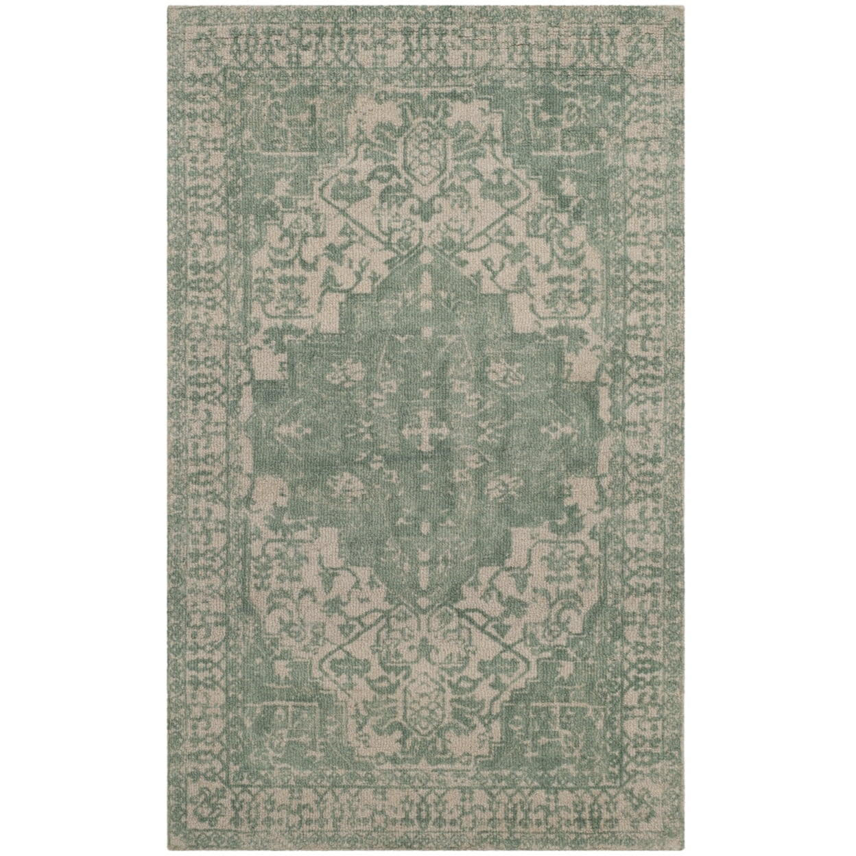 Mint and Ivory Hand-Tufted Wool Rectangular Area Rug, 3' x 5'