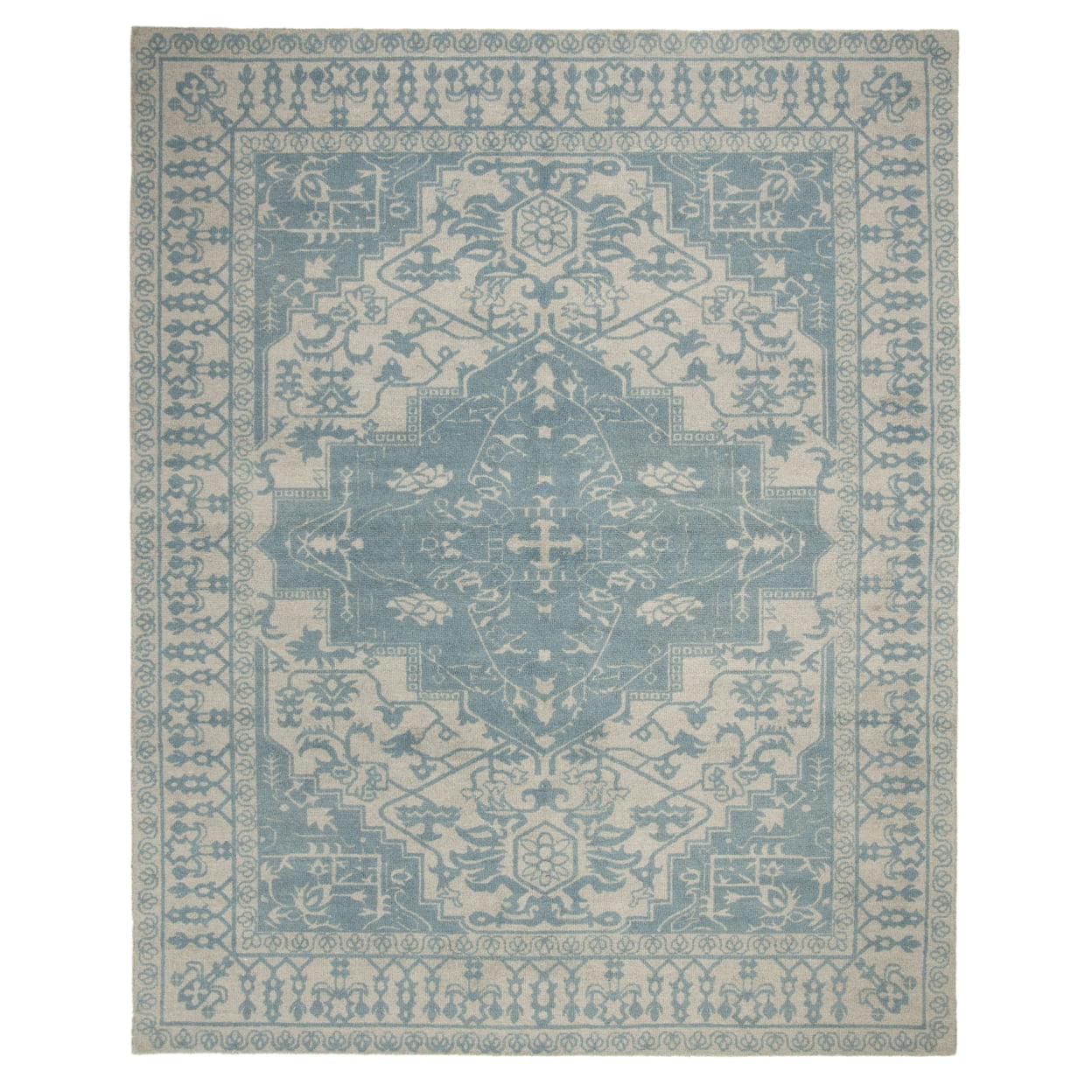 Ivory and Turquoise Round Tufted Wool Area Rug
