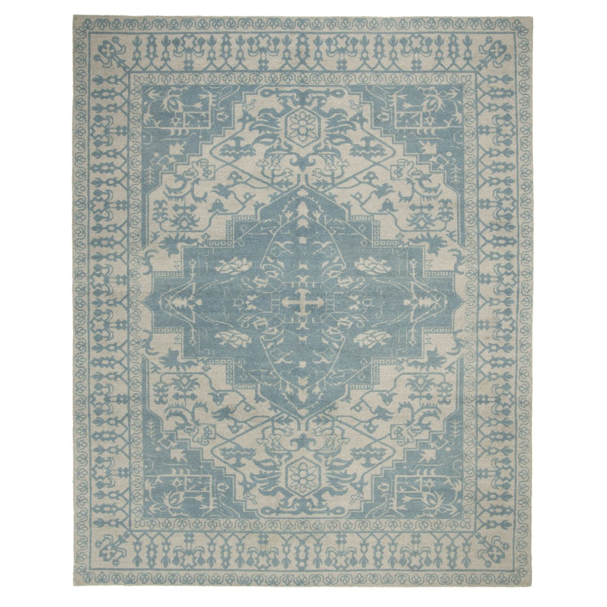 Ivory and Turquoise Round Tufted Wool Area Rug