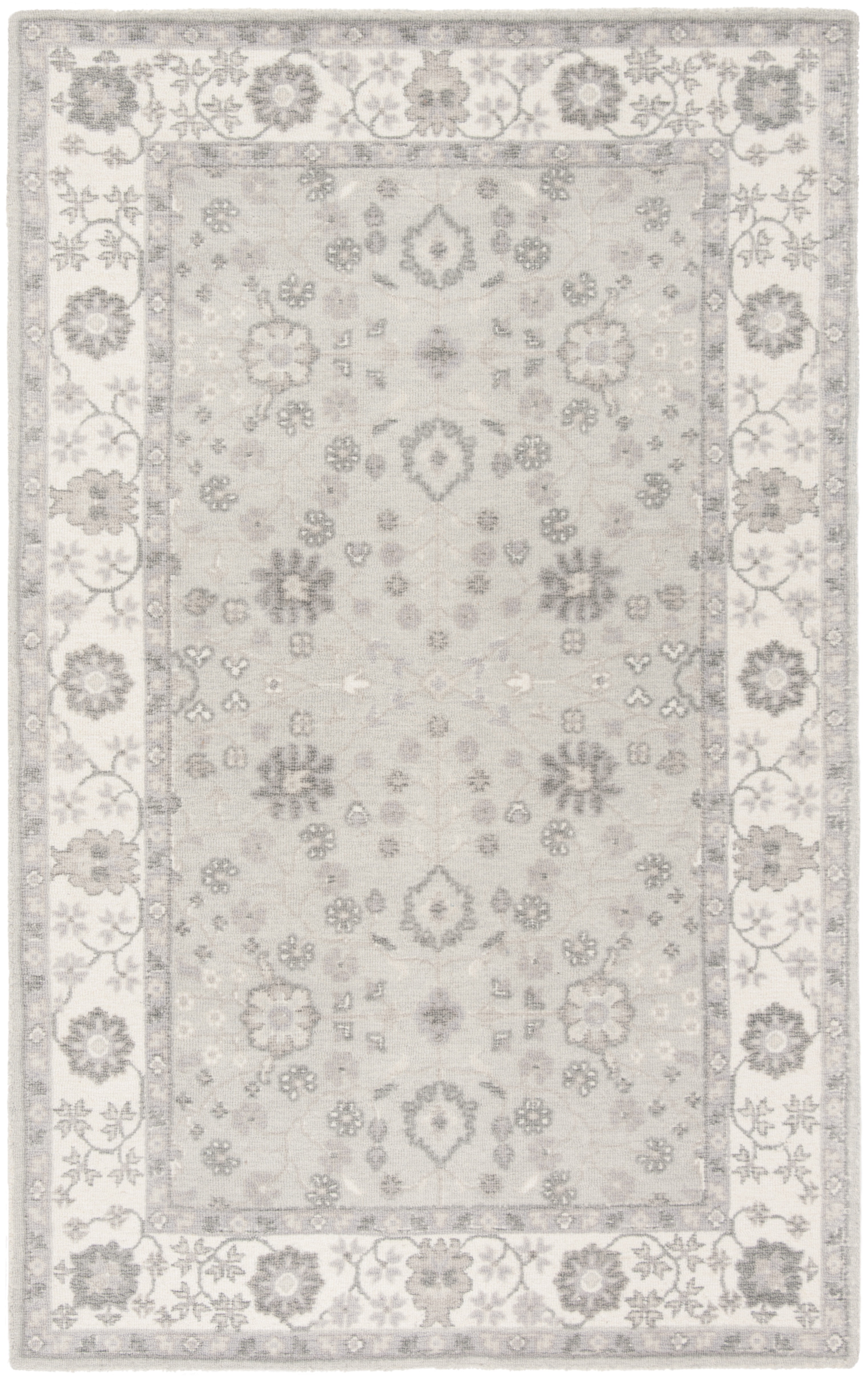 Ivory and Silver Tufted Wool Rectangular Area Rug, 3' x 5'