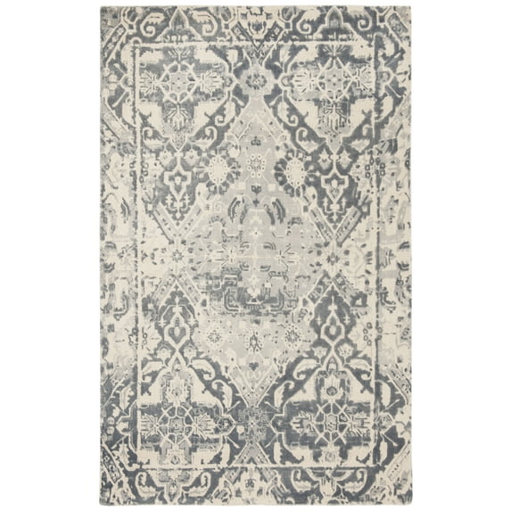 SAFAVIEH Restoration Vintage Eunice Bordered Wool Area Rug, Charcoal/Ivory, 4' x 6'