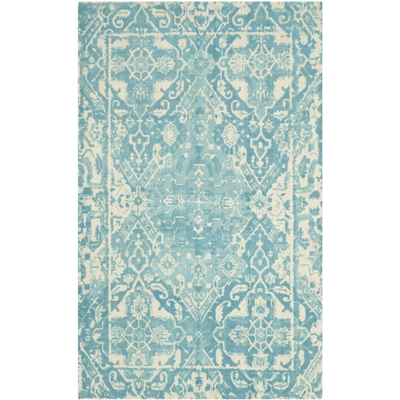 SAFAVIEH Restoration Vintage Eunice Bordered Wool Area Rug, Light Blue/Ivory, 4' x 6'