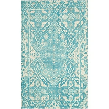 SAFAVIEH Restoration Vintage Eunice Border Wool Area Rug, Light Blue/Ivory, 6' x 6' Square