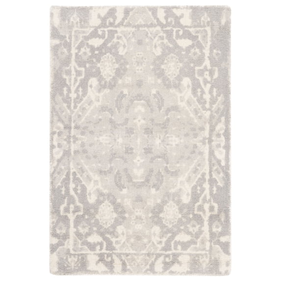 SAFAVIEH Restoration Vintage Eunice Border Wool Area Rug, Light Grey/Ivory, 2' x 3'