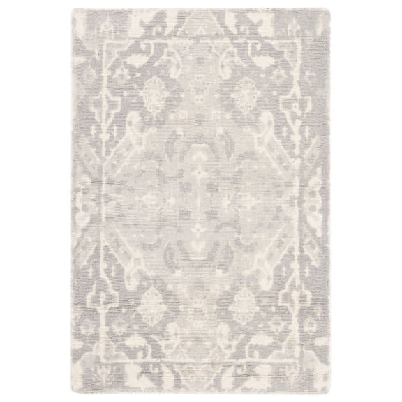 SAFAVIEH Restoration Vintage Eunice Border Wool Area Rug, Light Grey/Ivory, 2' x 3'