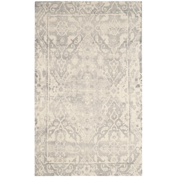 SAFAVIEH Restoration Vintage Eunice Border Wool Area Rug, Light Grey/Ivory, 3' x 5'