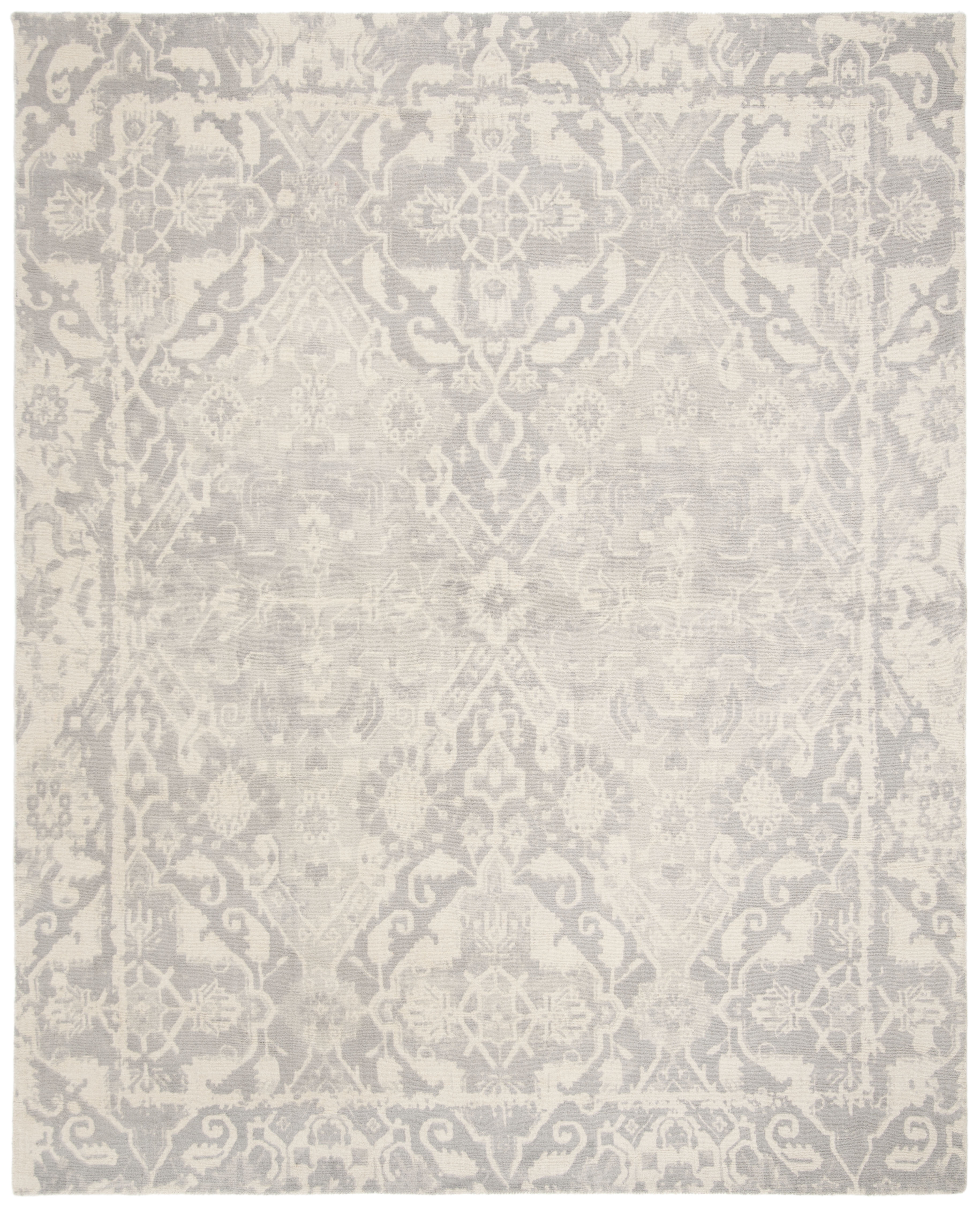 SAFAVIEH Restoration Vintage Eunice Border Wool Area Rug, Light Grey/Ivory, 9' x 12'