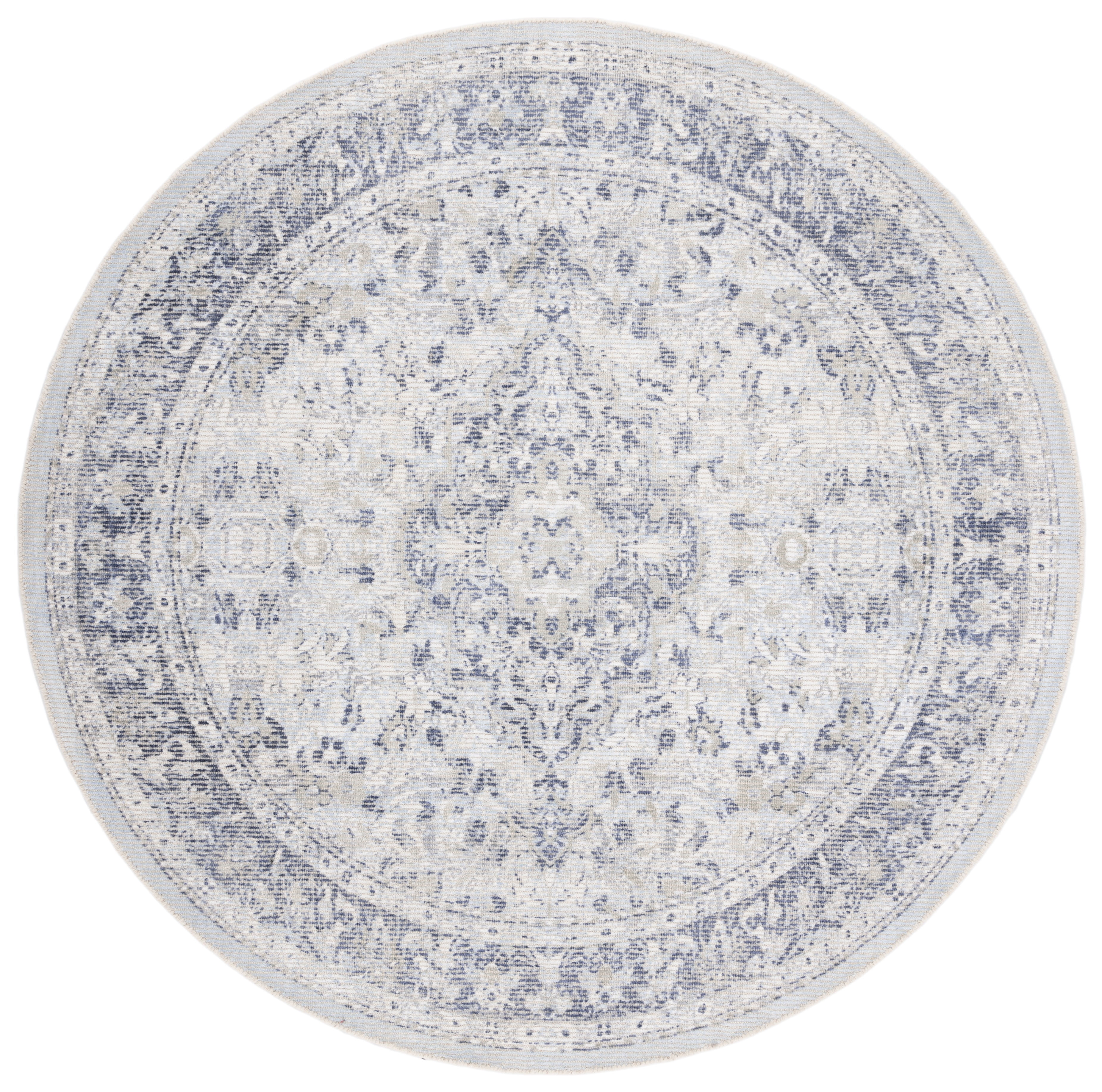 SAFAVIEH Restoration Vintage Fletcher Medallion Area Rug, Ivory/Blue, 6' x 6' Round