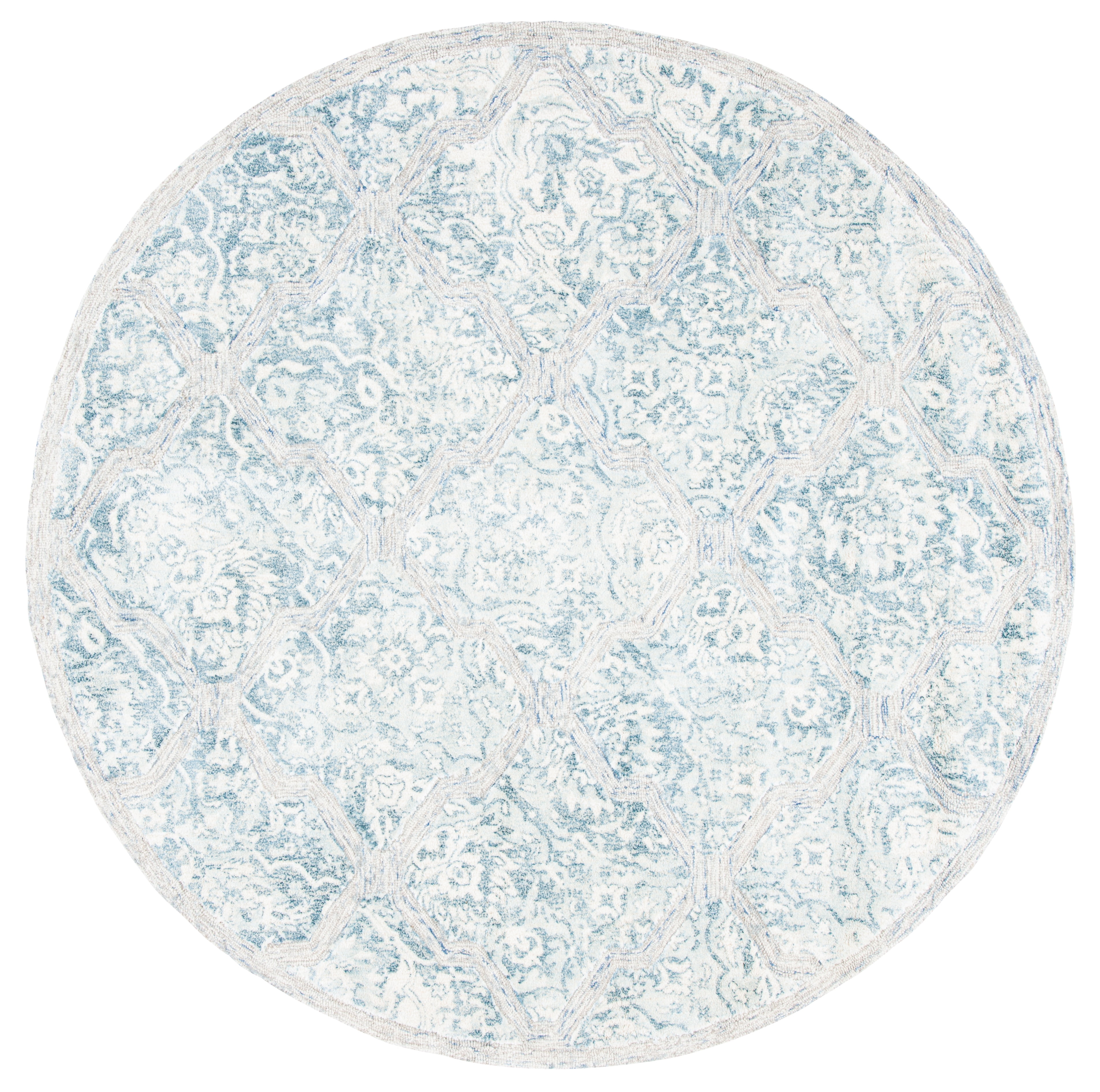SAFAVIEH Restoration Vintage Isla Geometric Area Rug, Blue/Ivory, 6' x 6' Round