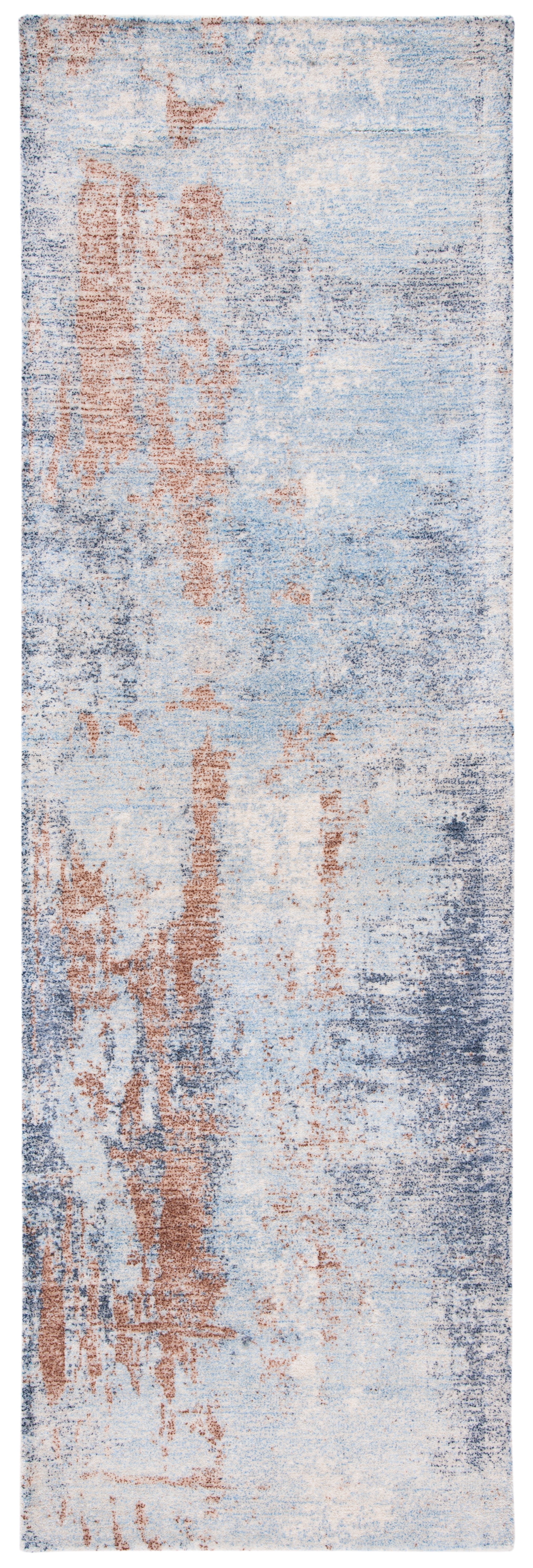 Blue and Brown Hand-Tufted Wool Runner Rug