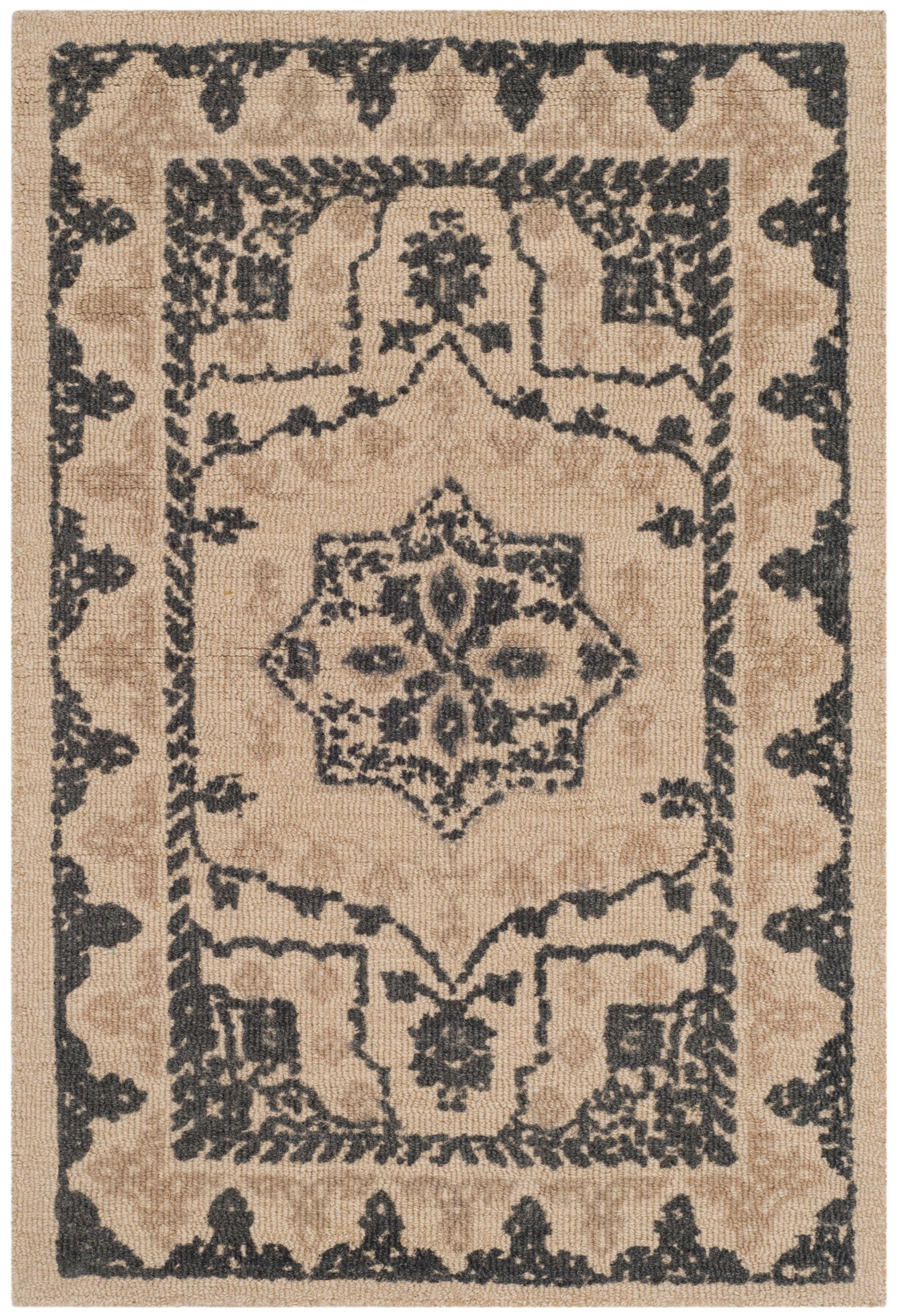 Ivory and Charcoal Tufted Wool Rectangular Area Rug