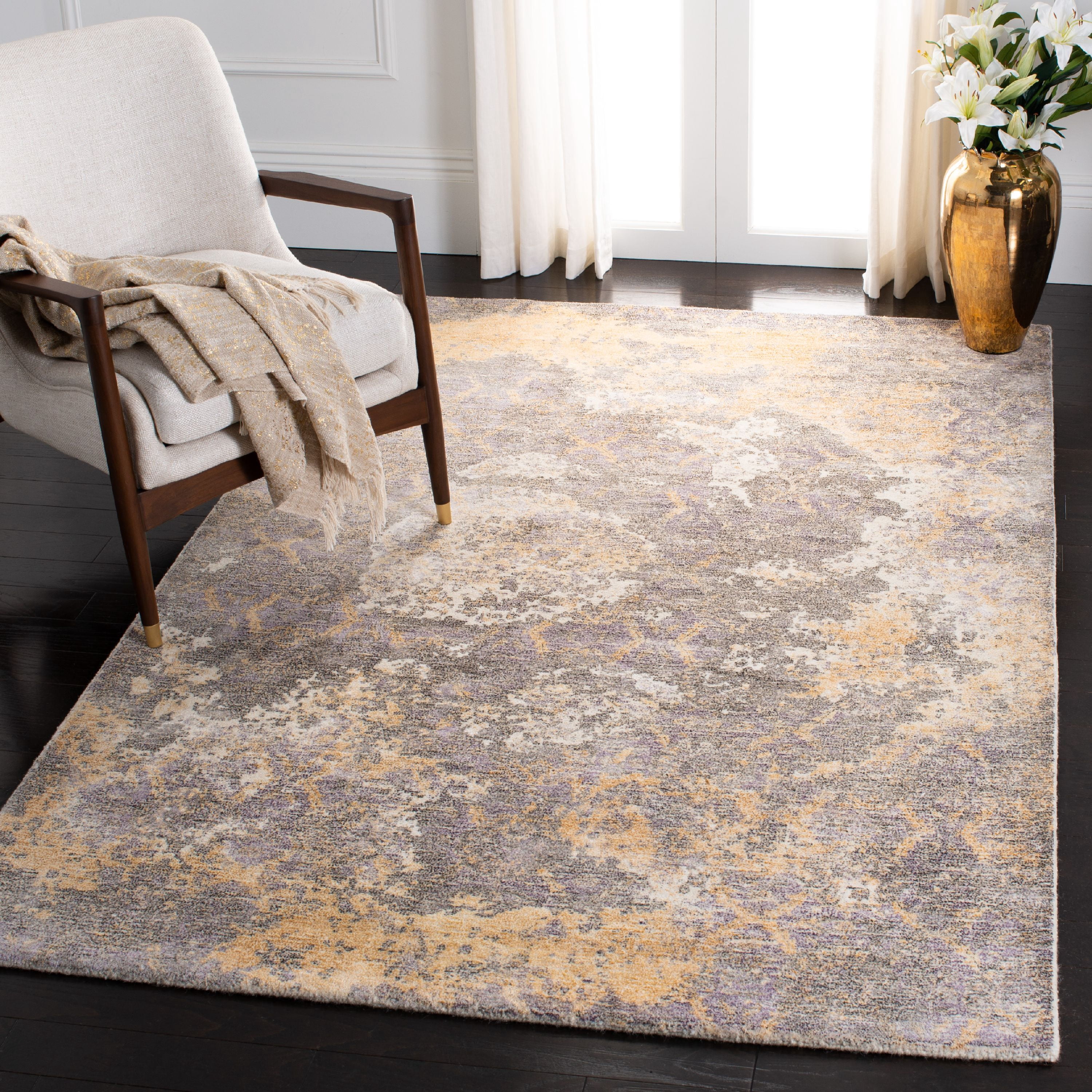 SAFAVIEH Restoration Vintage Lara Abstract Distressed Area Rug, Gold/Ivory, 4' x 6'