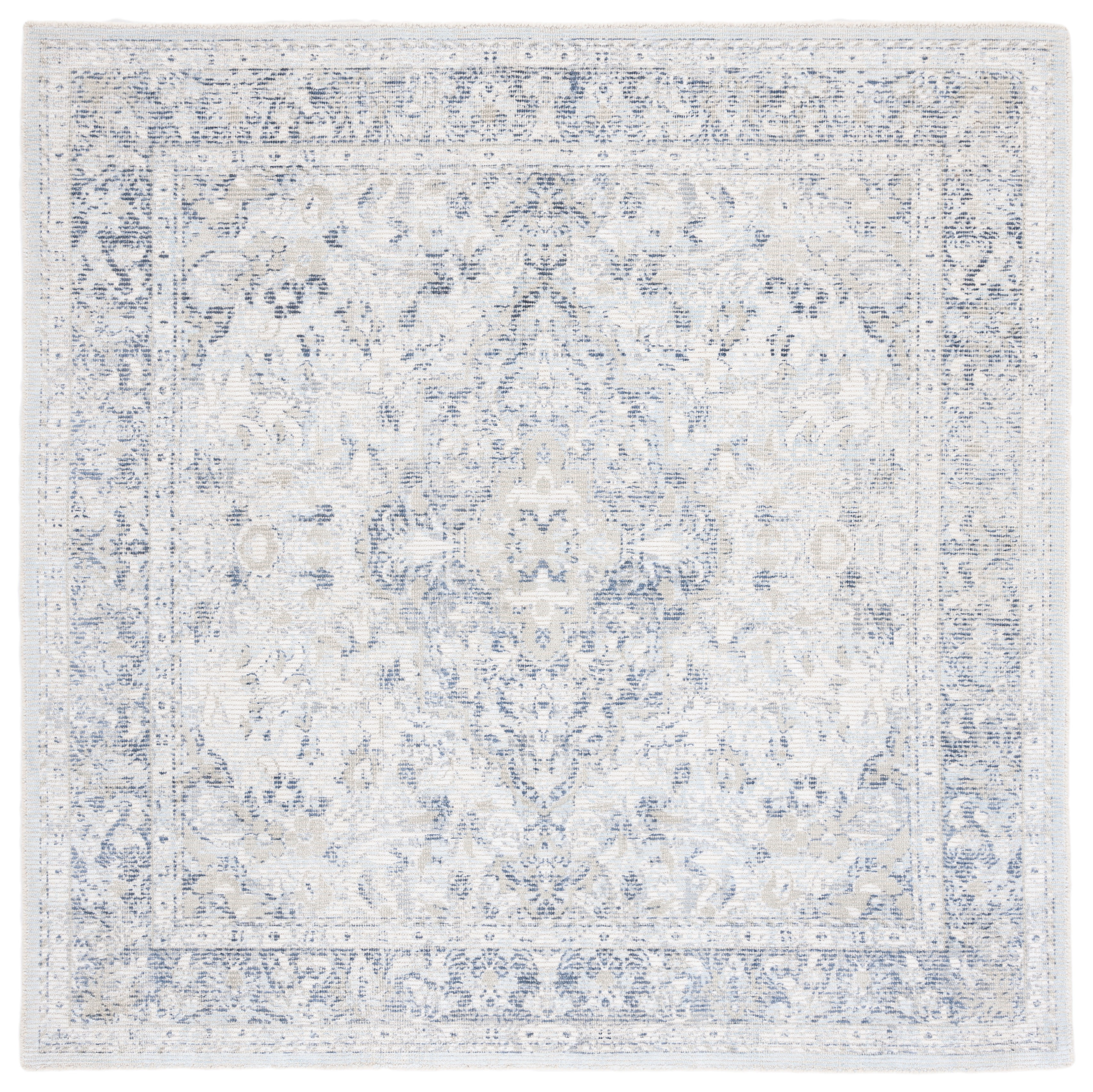 Ivory and Blue Hand-Tufted Wool Square Area Rug