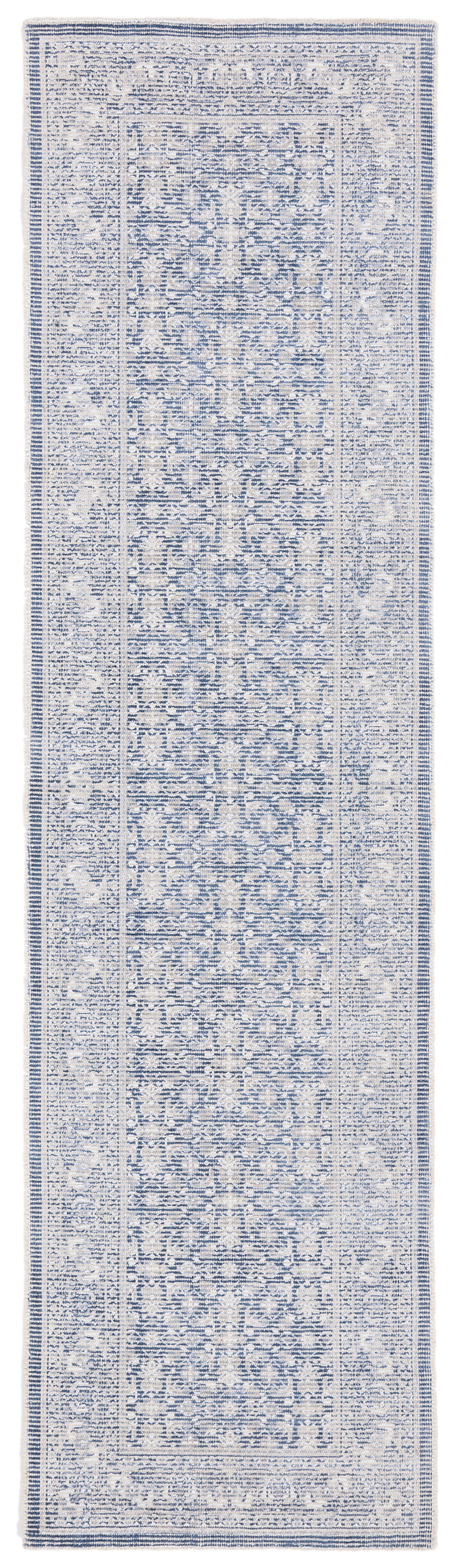 Blue and Ivory Hand-Tufted Wool Runner Rug, 2'3" x 9'