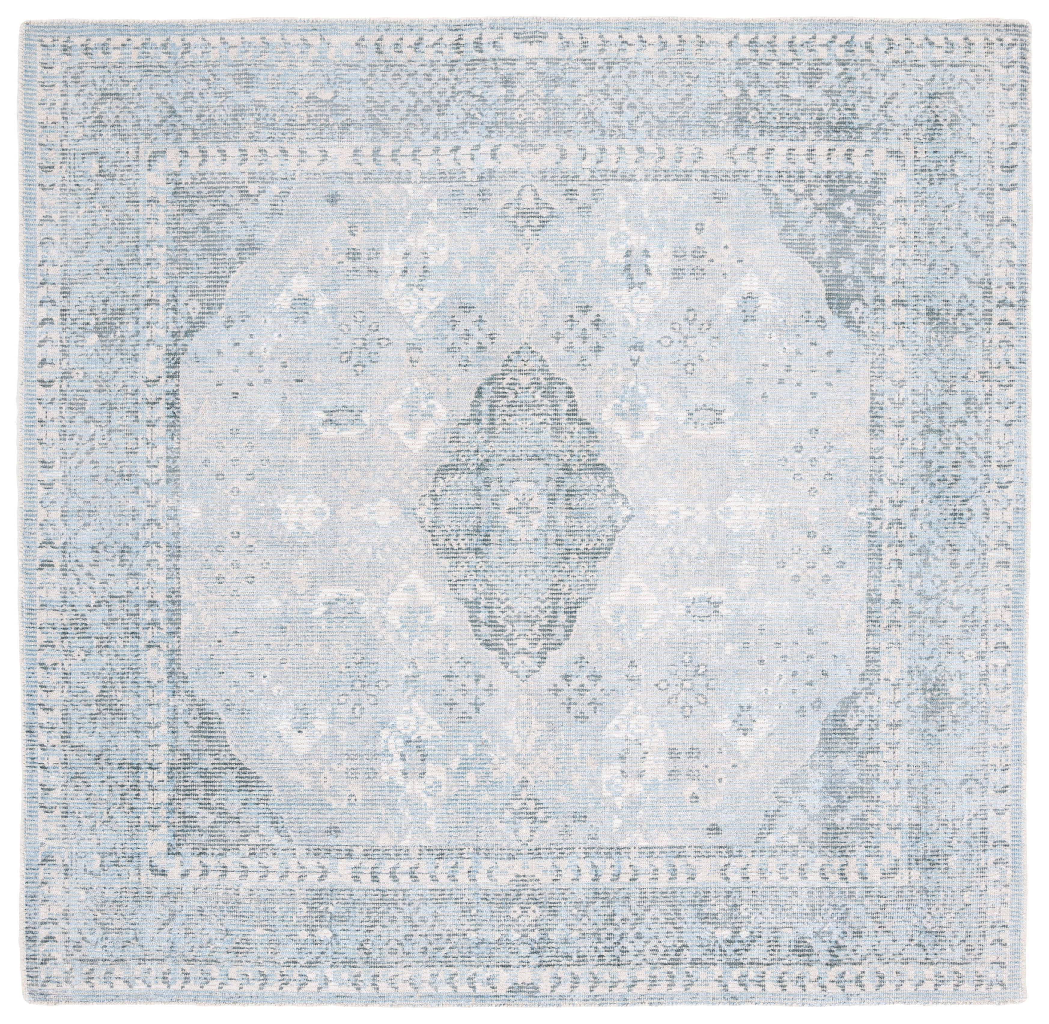 Handmade Tufted Gray Wool and Silk 6' Square Rug