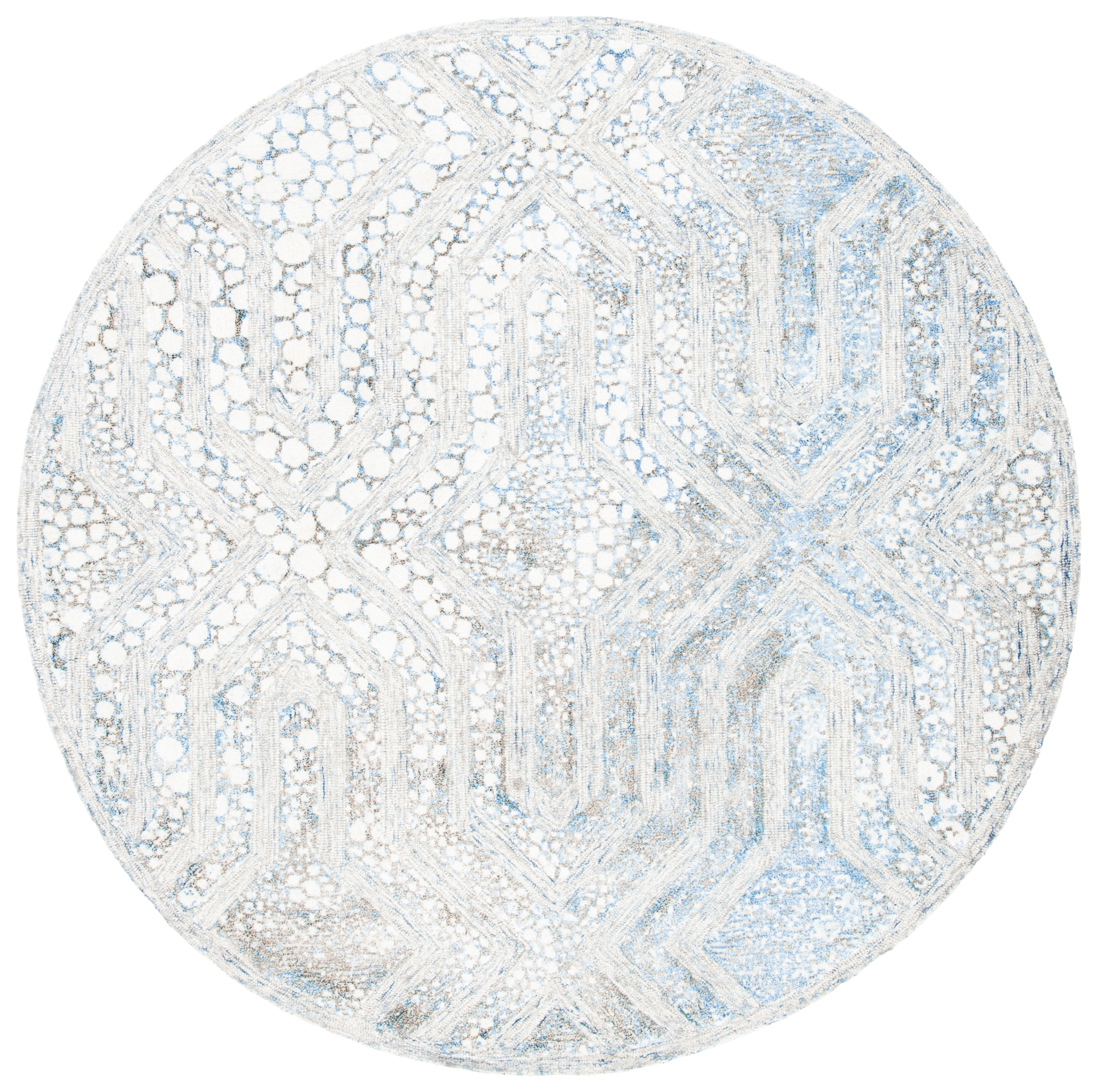 SAFAVIEH Restoration Vintage Rubye Geometric Area Rug, Blue/Ivory, 6' x 6' Round