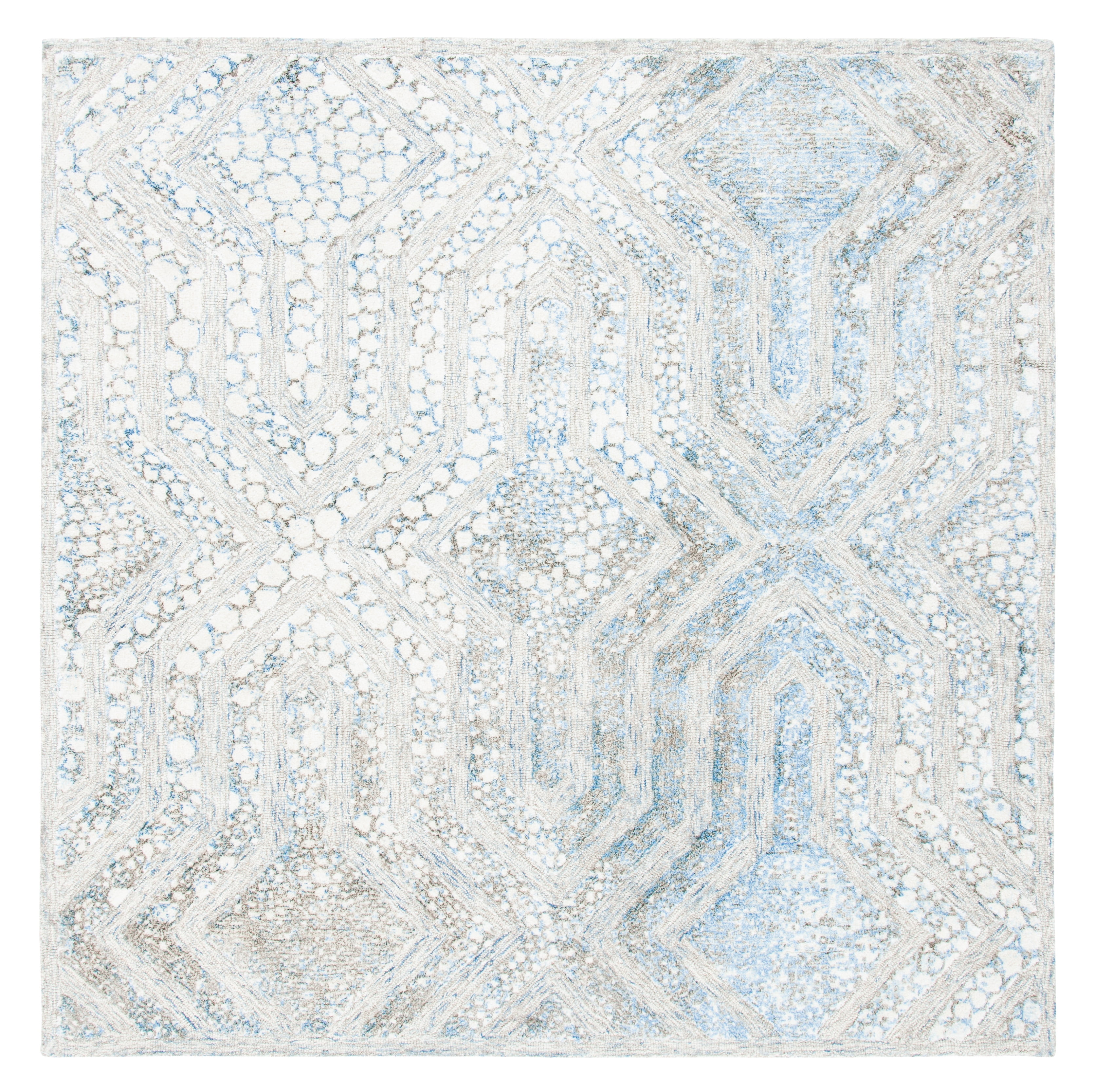 SAFAVIEH Restoration Vintage Rubye Geometric Area Rug, Blue/Ivory, 6' x 6' Square